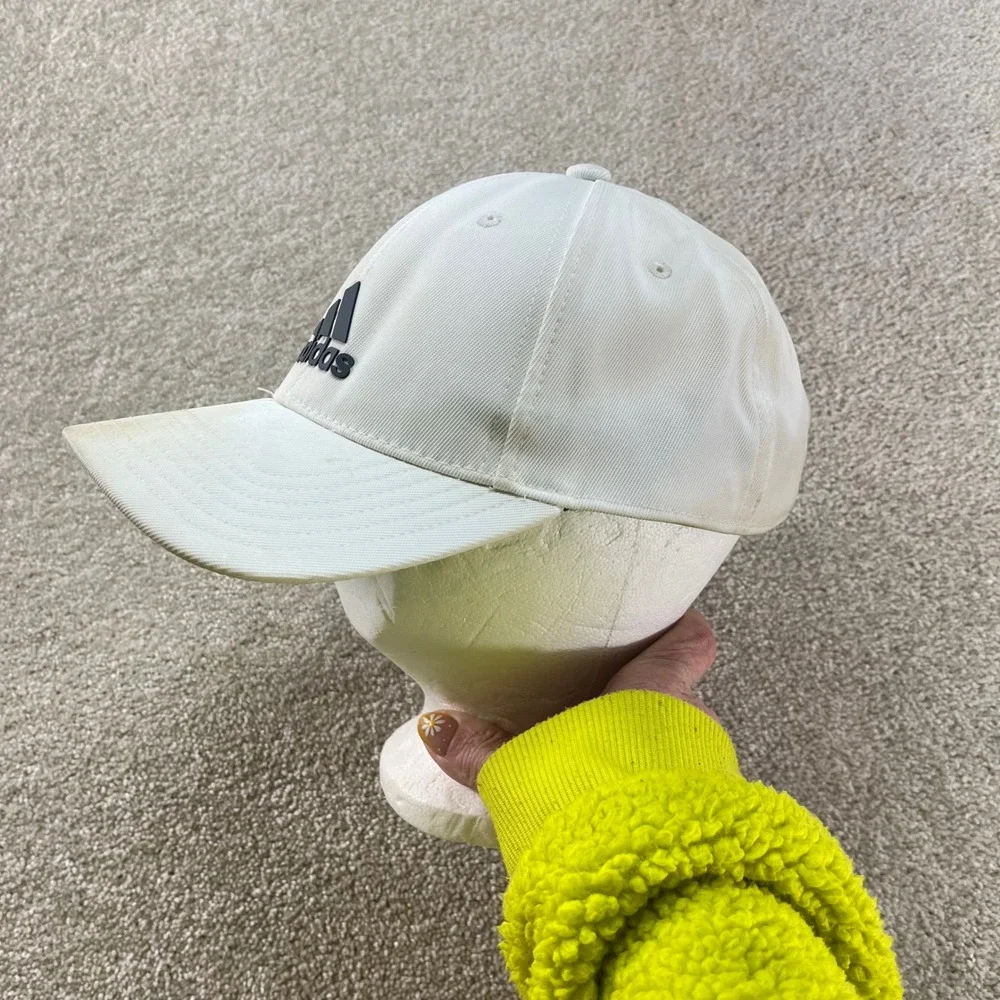 Adidas Baseball Cap Mens OSFM White Black Logo‎ Adjustable Strap Hat